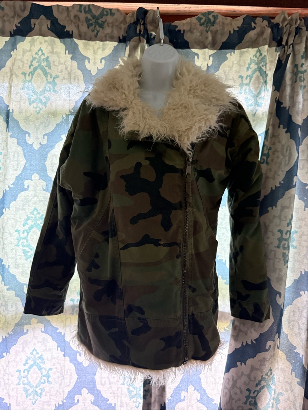 Topshop Camo Faux Fur Lined Aviator Canvas Bomber Army Jacket 2